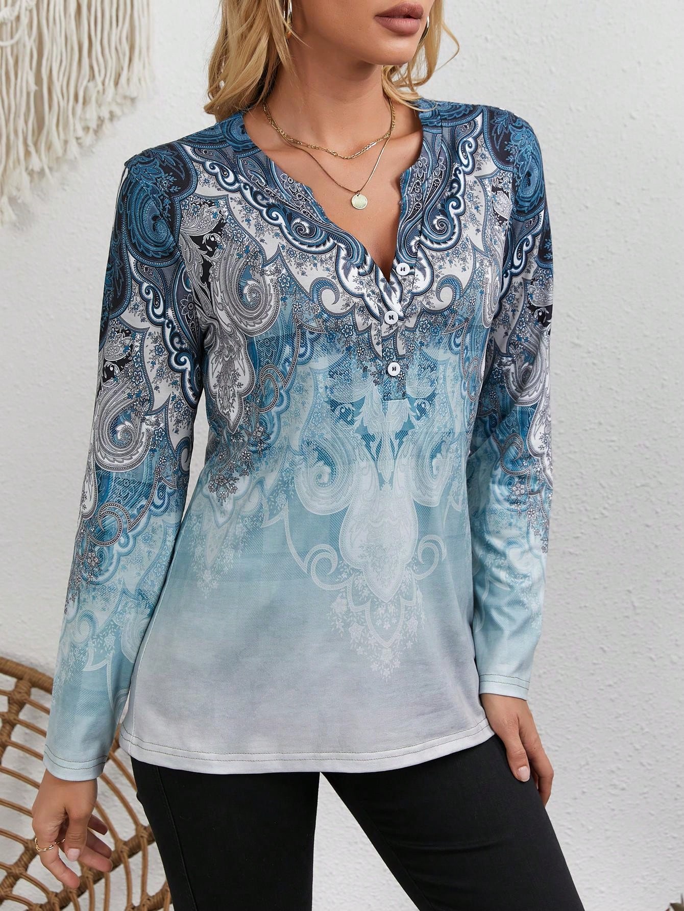 Vintage Fashion - Blusa Étnica para Mujer: Estampado Vintage,
