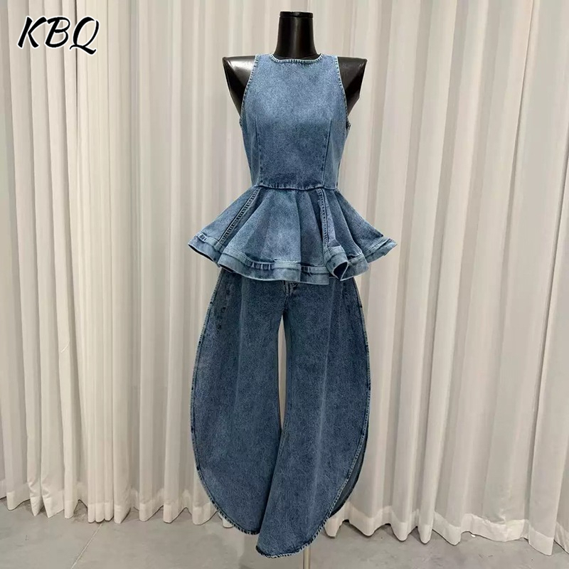 Vintage Fashion Style Female - Conjunto de Dos Piezas KBQ Azul
