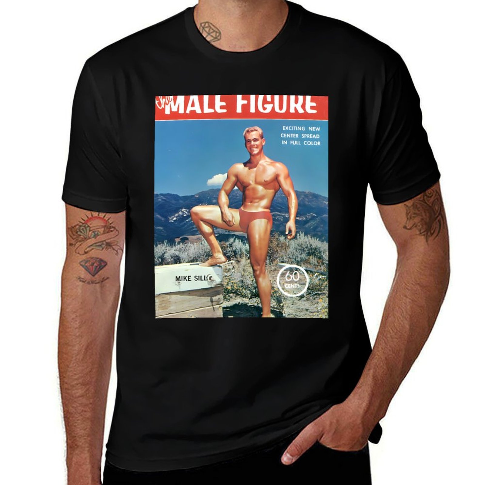 Vintage Fashion Magazine - Camiseta con estampado de figura masculina