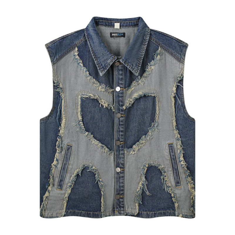 Patchwork Jean Jacket - Chaqueta vaquera sin mangas con solapa