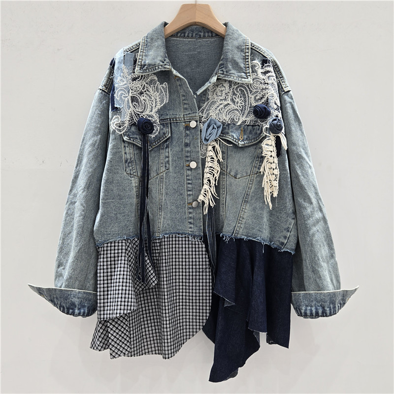 Patchwork Jean Jacket - SuperAen otoño 2025 nuevas chaquetas vaqueras