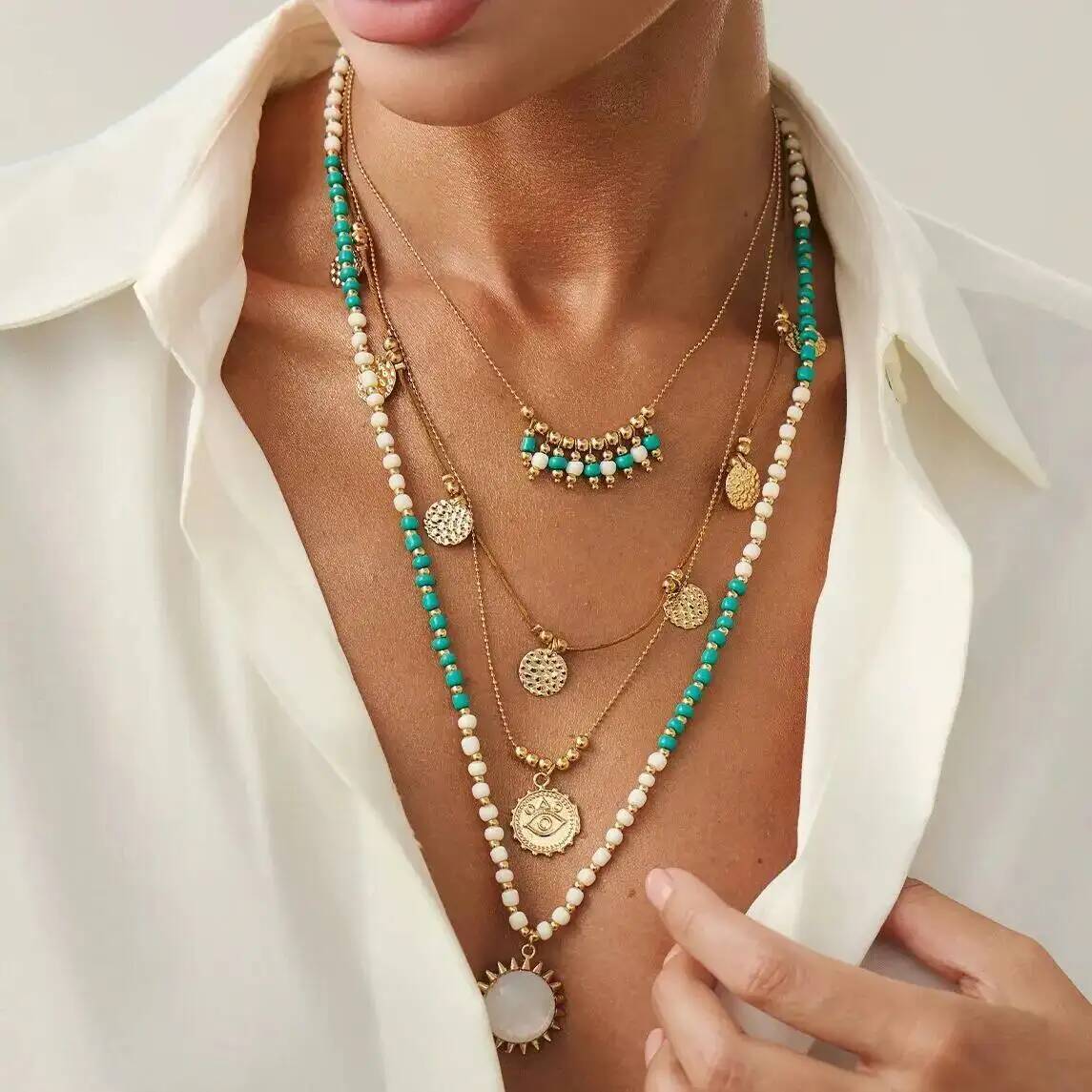 Z Vintage Fashion - IngeSight.Z 2 unids/set Boho étnico verde