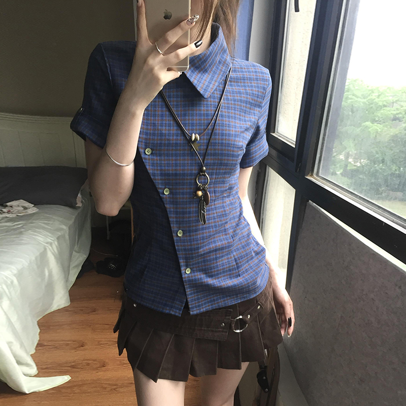 Vintage Fashion Tiktok - Camisa Corta a Cuadros de Manga