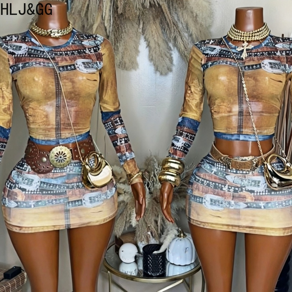 Vintage Fashion Outfit - HLJ&GG-Conjuntos de dos piezas de malla