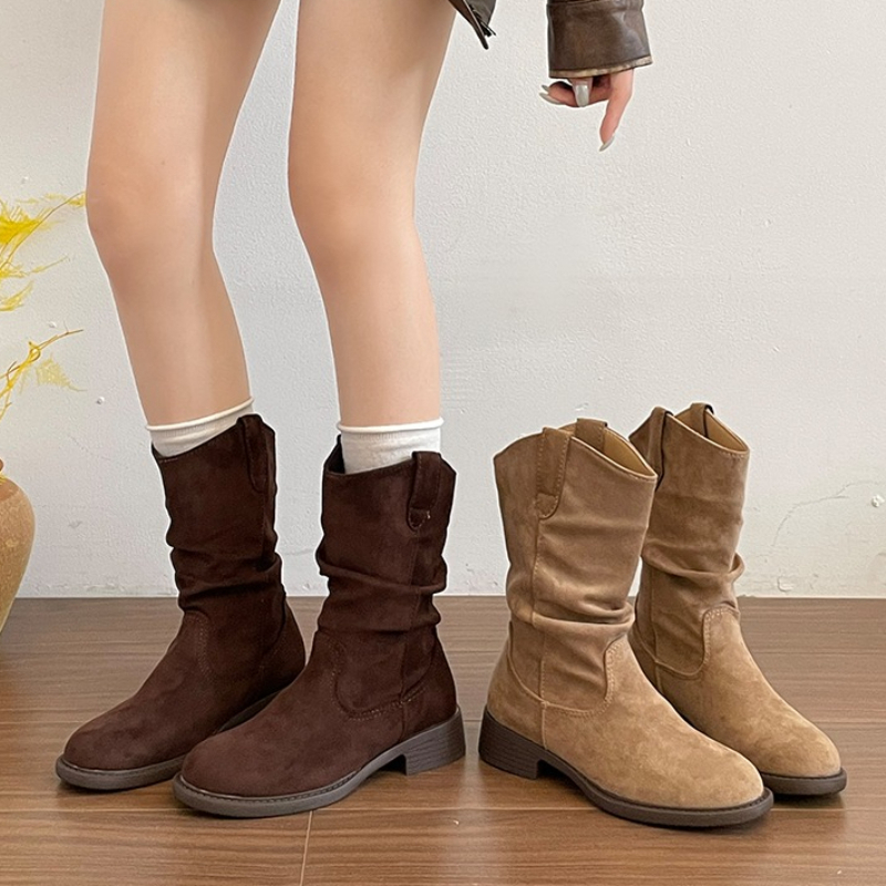 Vintage Fashion Female - Botines occidentales vintage de tacón grueso