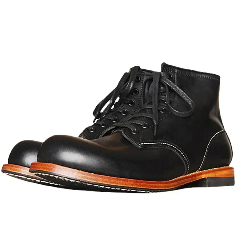 Vintage Fashion Mens - Botas Vintage de cuero genuino con
