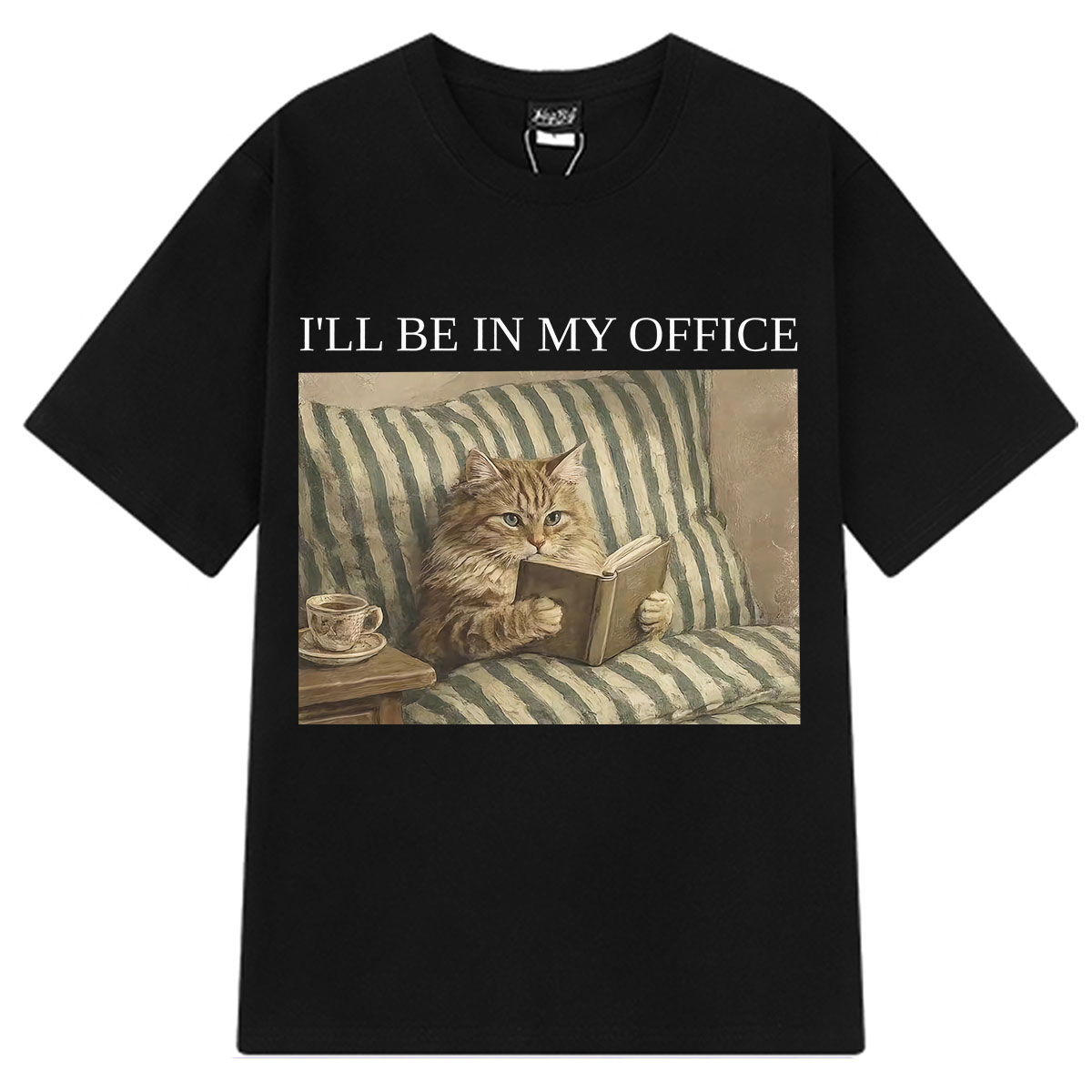 Vintage Fashion Books - Camiseta con diseño de gato divertido