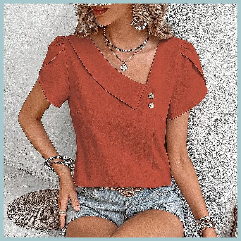 Vintage Fashion - Blusa de Color Sólido Vintage de