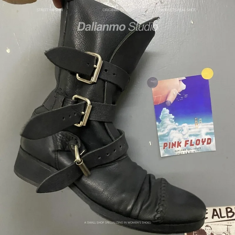 Botas de moto de cuero genuino - Vintage Fashion Mens reseña y precio