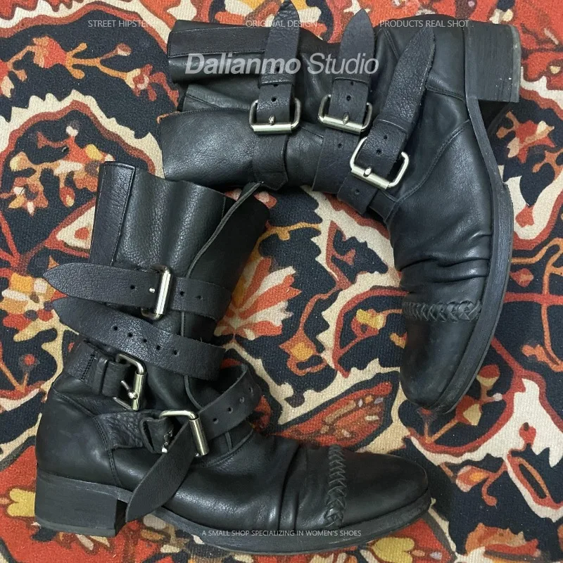 Botas de moto de cuero genuino - Vintage Fashion Mens reseña y precio