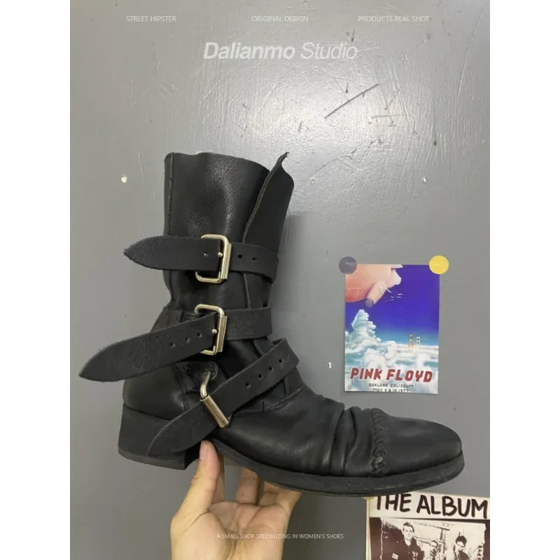 Botas de moto de cuero genuino - Vintage Fashion Mens reseña y precio