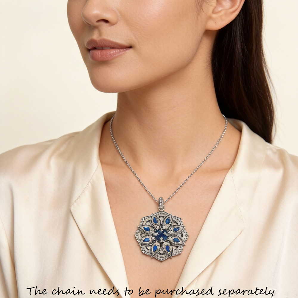 Colgante de flor de loto azul, - Vintage Fashion Jewelry Brands reseña y precio