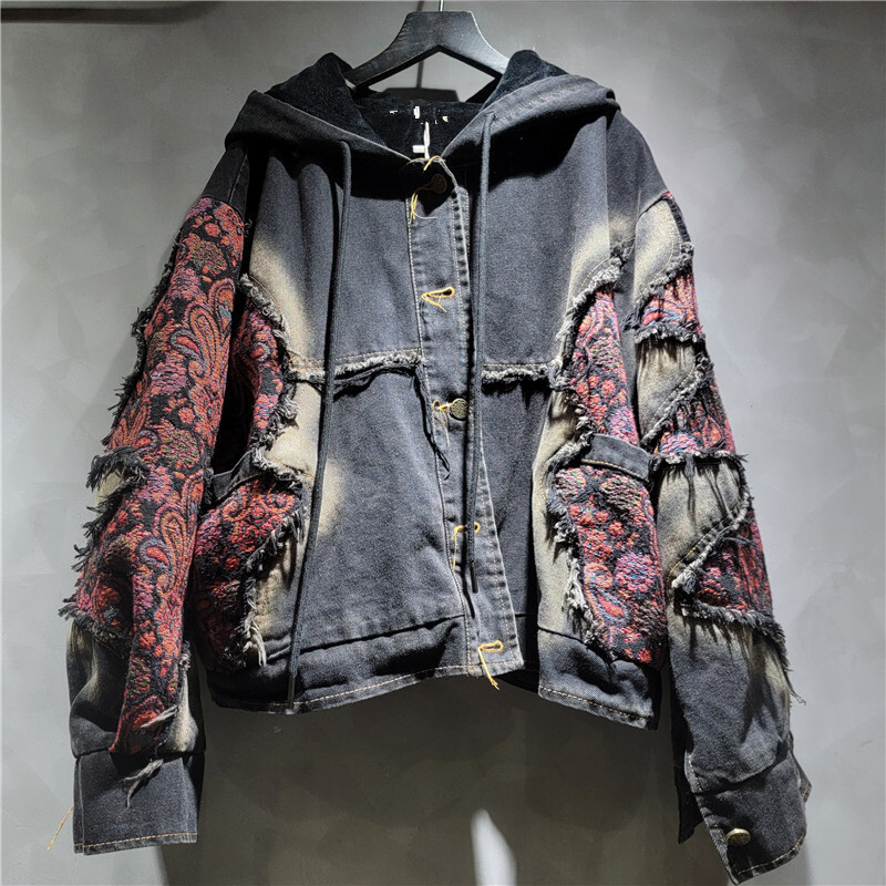 WTHT moda mujer lavado Patchwo - Patchwork Jean Jacket reseña y precio