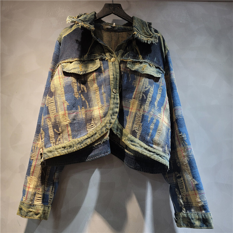 WTHT moda mujer Irregular Patc - Patchwork Jean Jacket reseña y precio